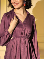 Wine Viscose Solid Flared Dress - Shivani | Grab2Buy