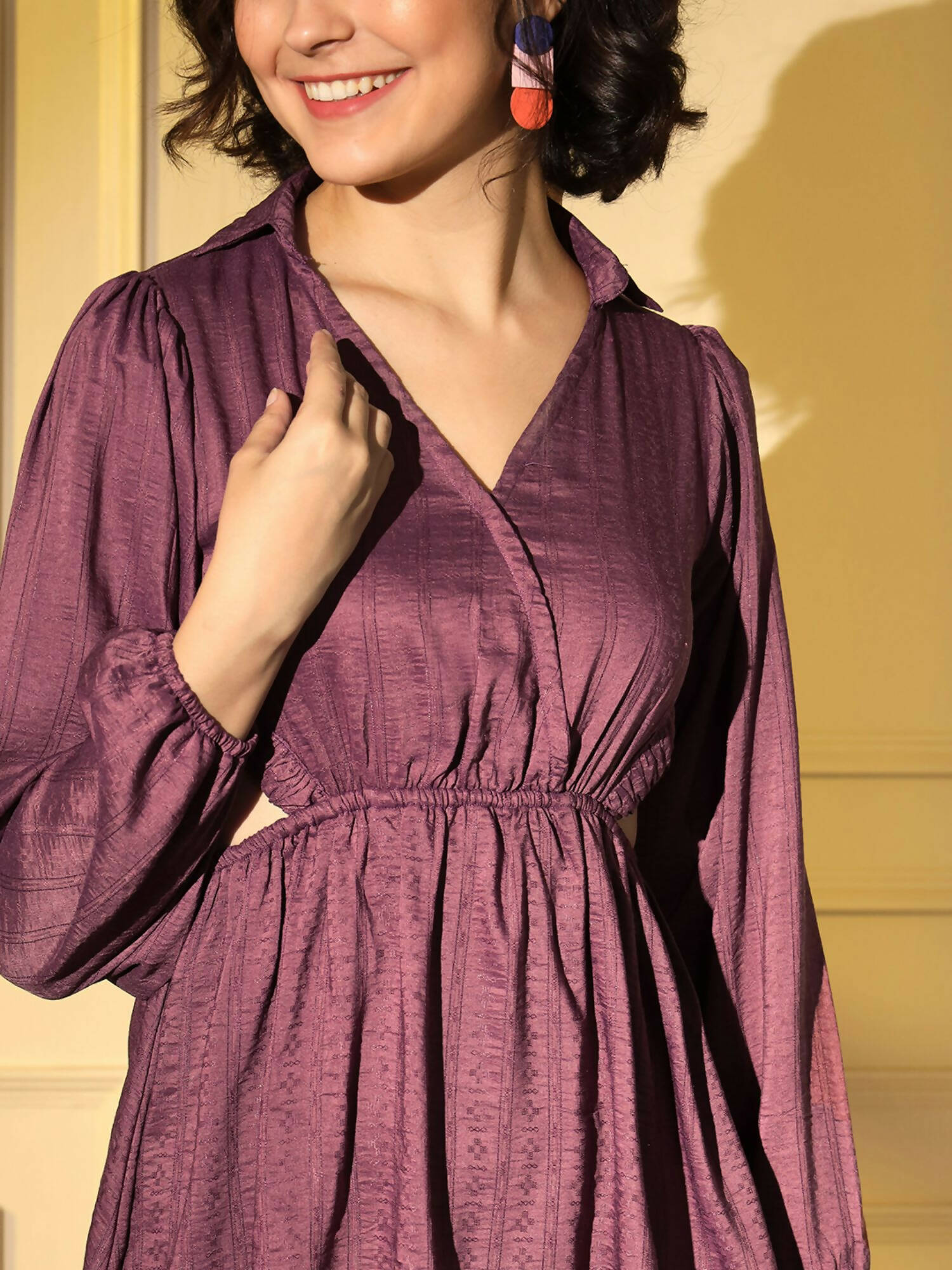 Wine Viscose Solid Flared Dress - Shivani | Grab2Buy