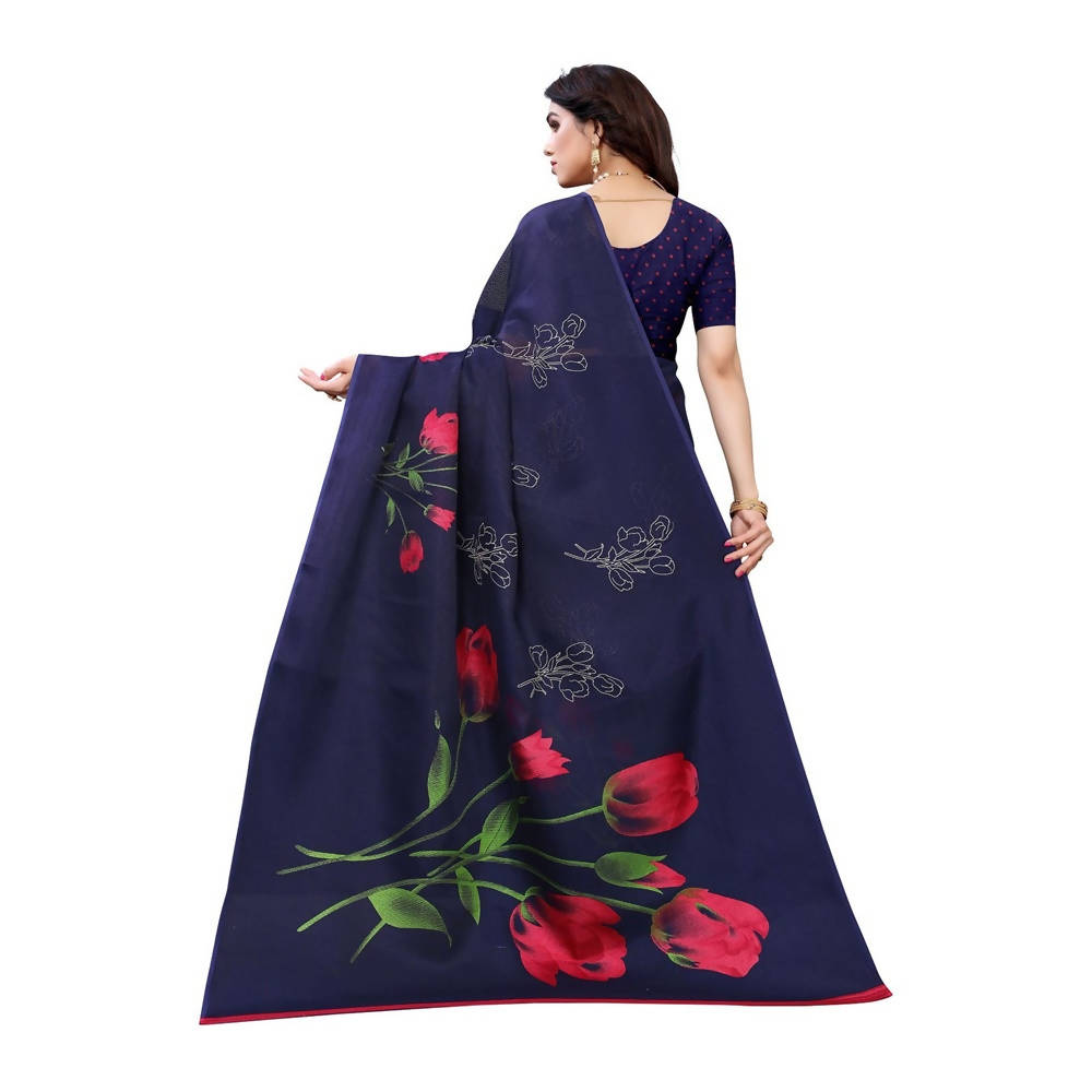 Vamika Printed Jute Silk Blue Saree (Elisa Navy) | Grab2Buy