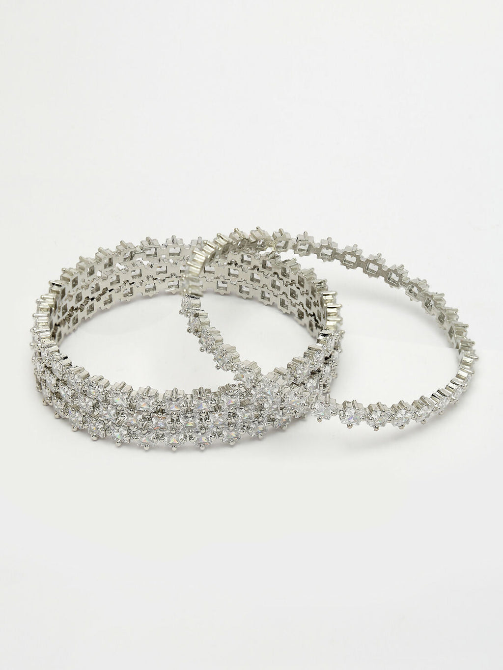 NVR Women's Set of 4 Silver-Plated CZ Stone-Studded Handcrafted Bangles | Grab2Buy