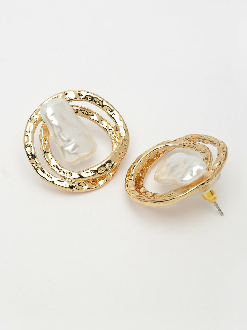 NVR Women's White & Gold-Polished Circular Shape Studs Earring | Grab2Buy