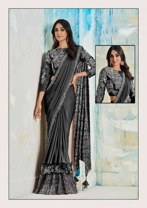 Lycra Saree With Stitched Blouse - Mohmanthan Royal | Grab2Buy