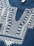 Yufta Women Blue And White Embroidered Kurta with Trouser & With Dupatta | Grab2Buy