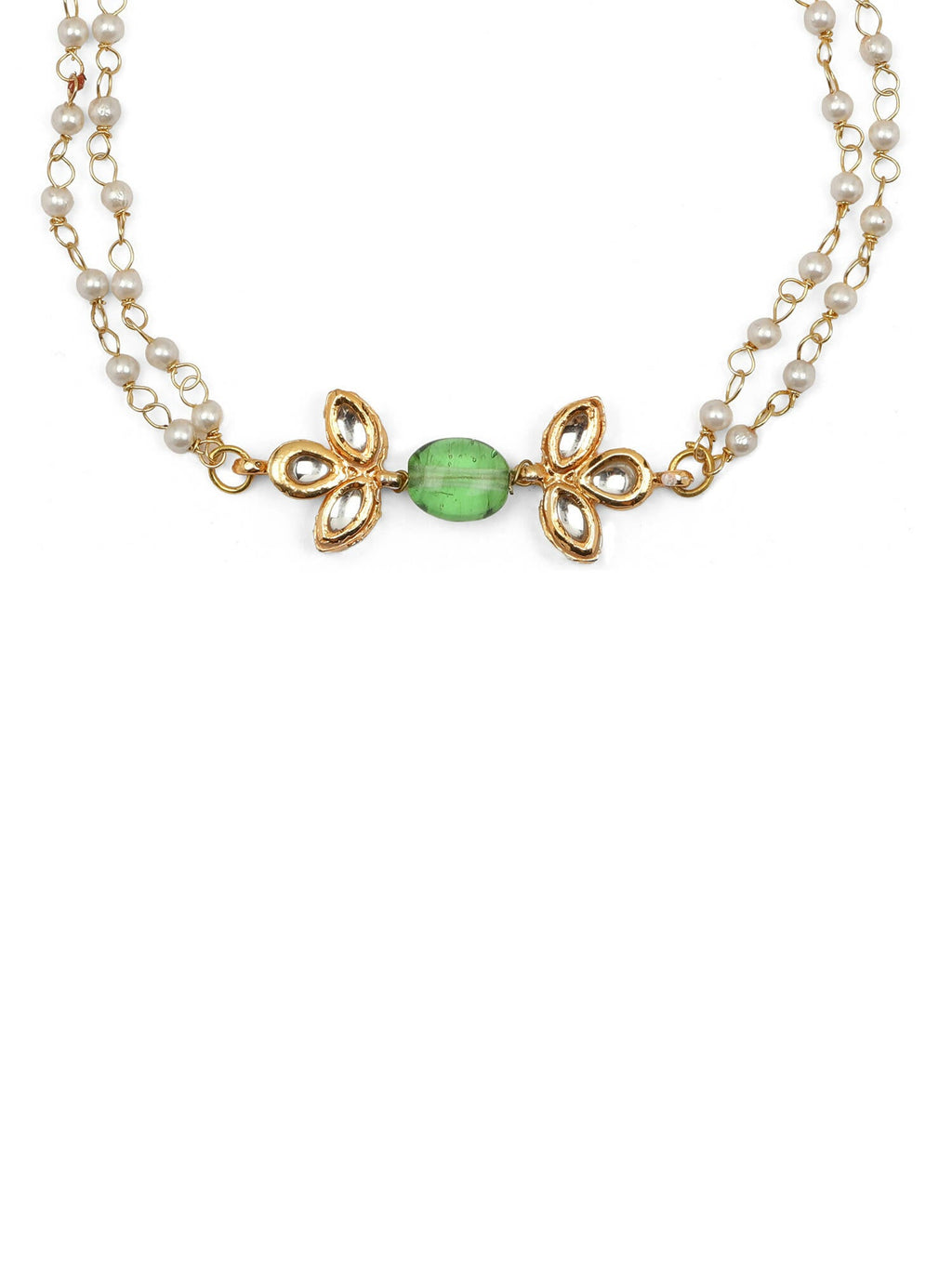 Gold-Polished Green White Kundan Beads Anklet Set Of 2 - Ruby Raang | Grab2Buy