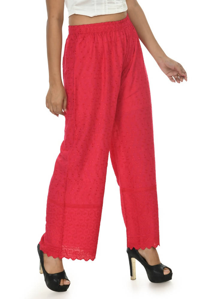 Mominos Fashion Moeza Reyon Cotton Magenta Color Chikan Work Palazzo | Grab2Buy
