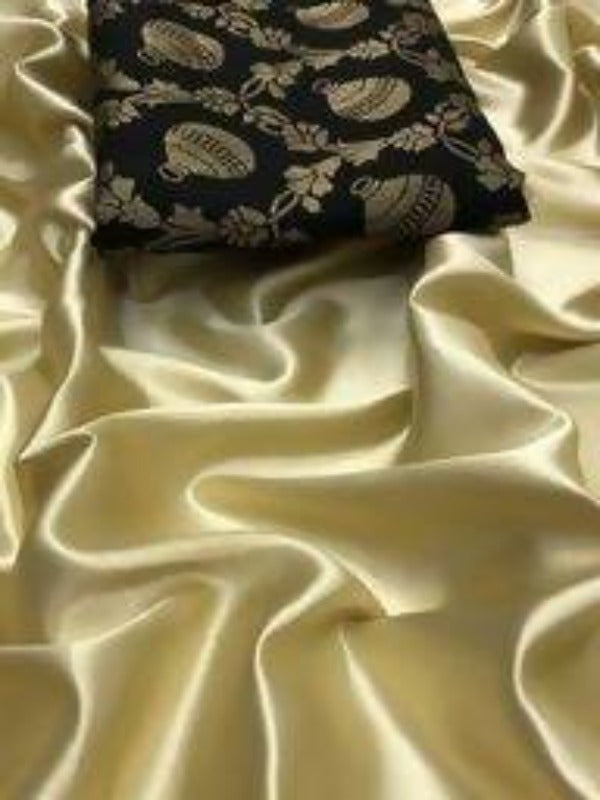 Vamika Golden Satin Designer Saree (GOLD DUST BLACK) | Grab2Buy