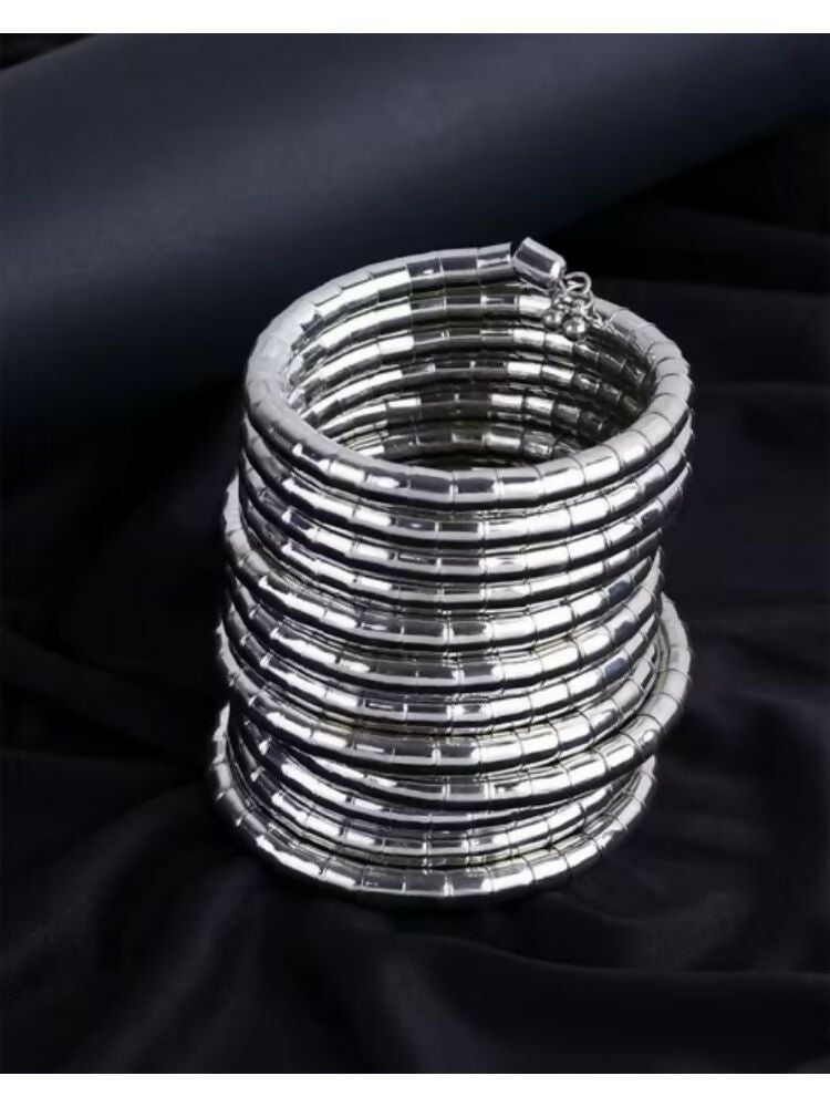 NVR Women Handmade Silver Plated Spiral Bangle | Grab2Buy