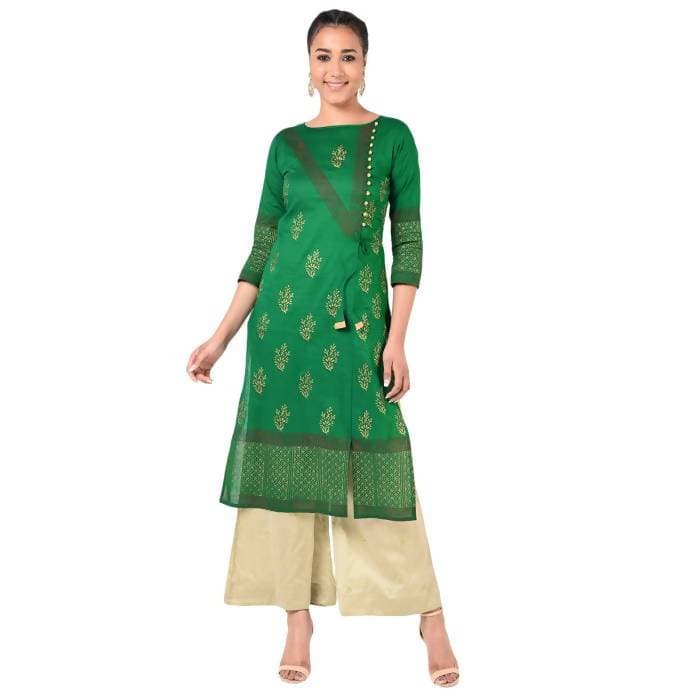Aniyah Cotton Gold Print Straight Kurta In Green Color (AN-169K) | Grab2Buy