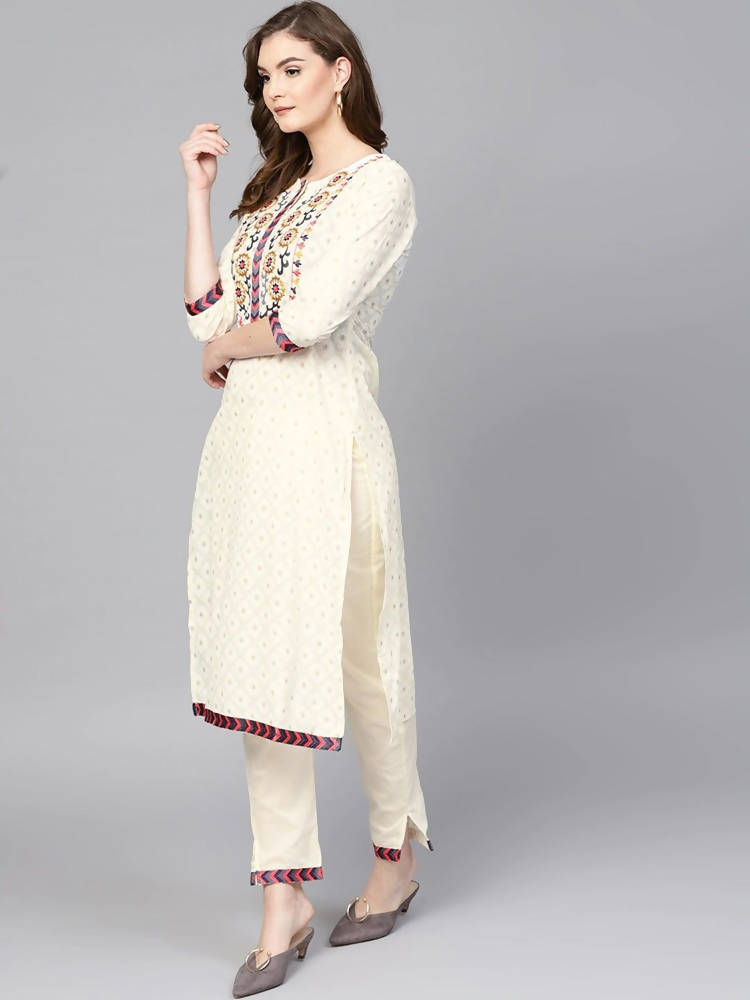 Yufta Women Off-White Printed Kurta with Trouser | Grab2Buy