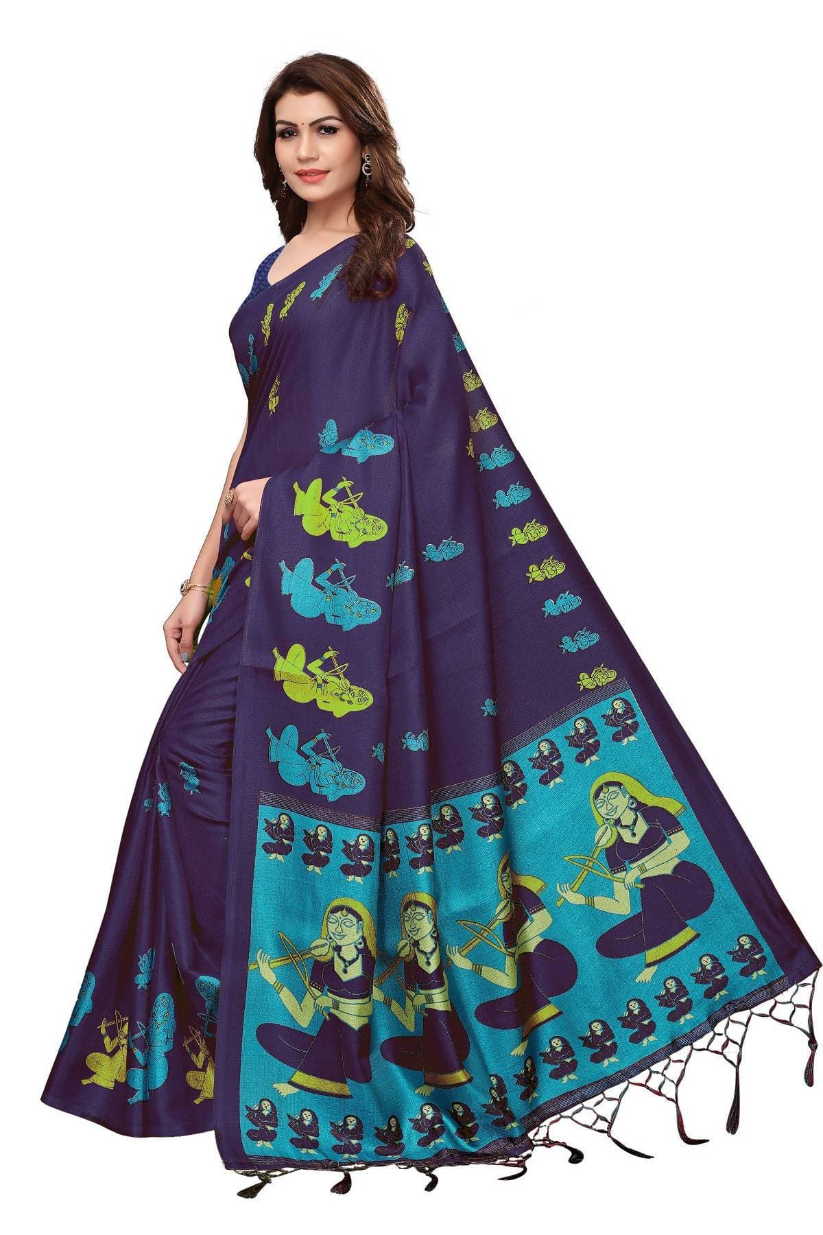 Vamika Navy Blue Kalamkari With Jhalar Khadi Silk Saree | Grab2Buy