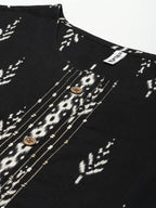 Yufta Women Black Ikat Printed Pure Cotton Kurta with Palazzo and Dupatta | Grab2Buy