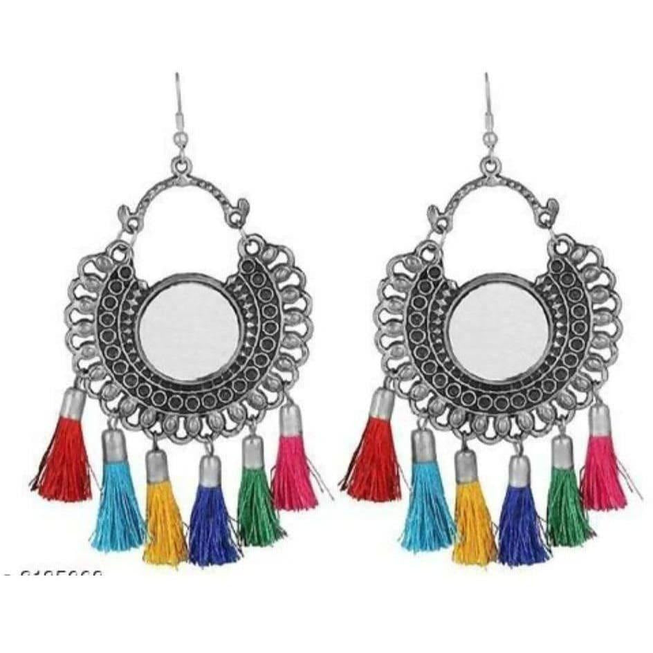 MS Fashion India Bohemian Style Silver Oxidized Earrings With Multi Color Tassels | Grab2Buy