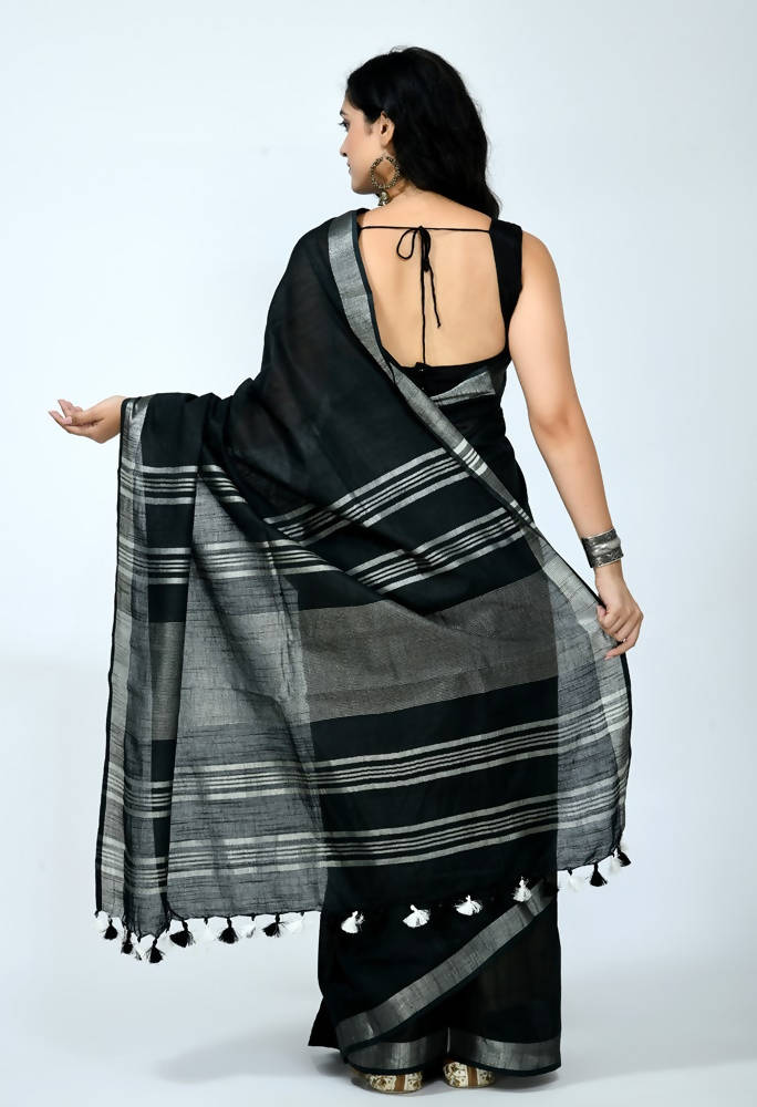 Mominos Fashion Moeza Bhagalpuri Handloom Silk Black Saree | Grab2Buy