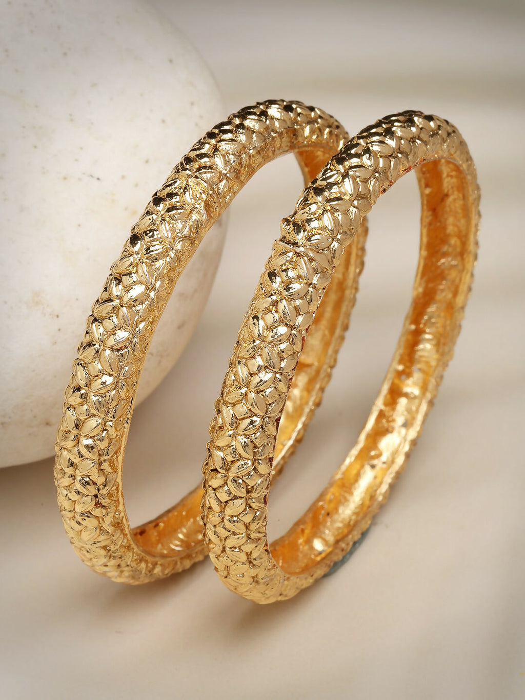 NVR Women's Set of 2 Gold-Polished Handcrafted Traditional Bangles | Grab2Buy