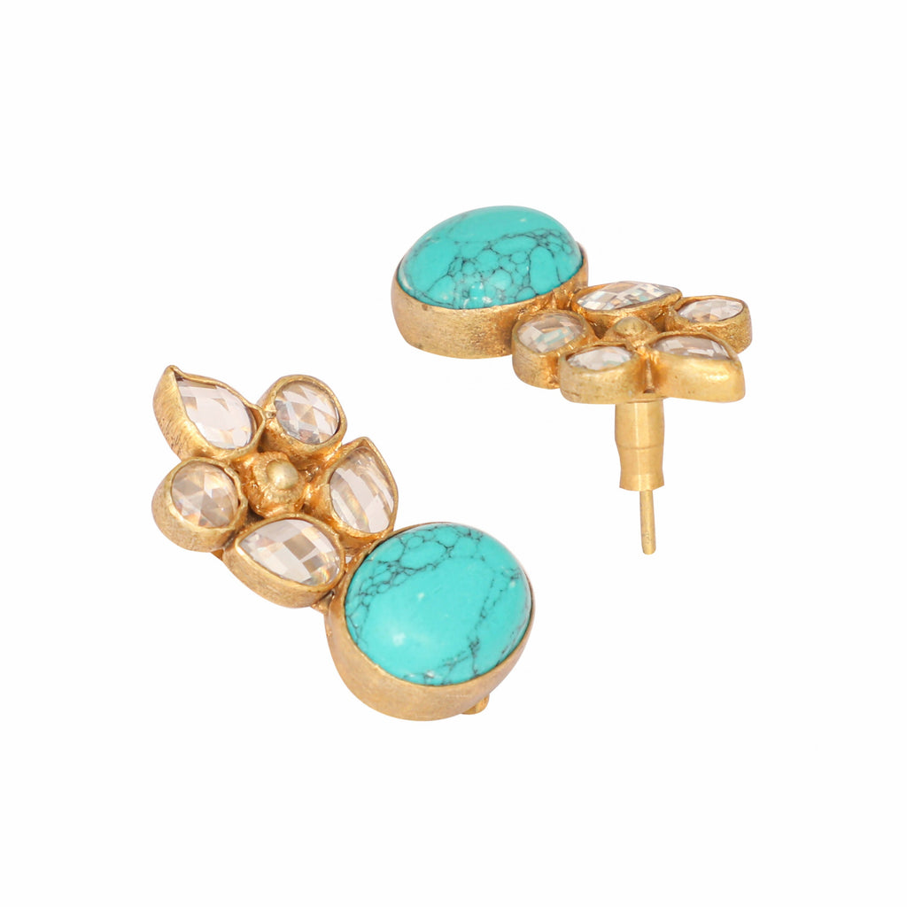 Nuyug 22K Gold Plated Turquoise Bloom Studs | Grab2Buy