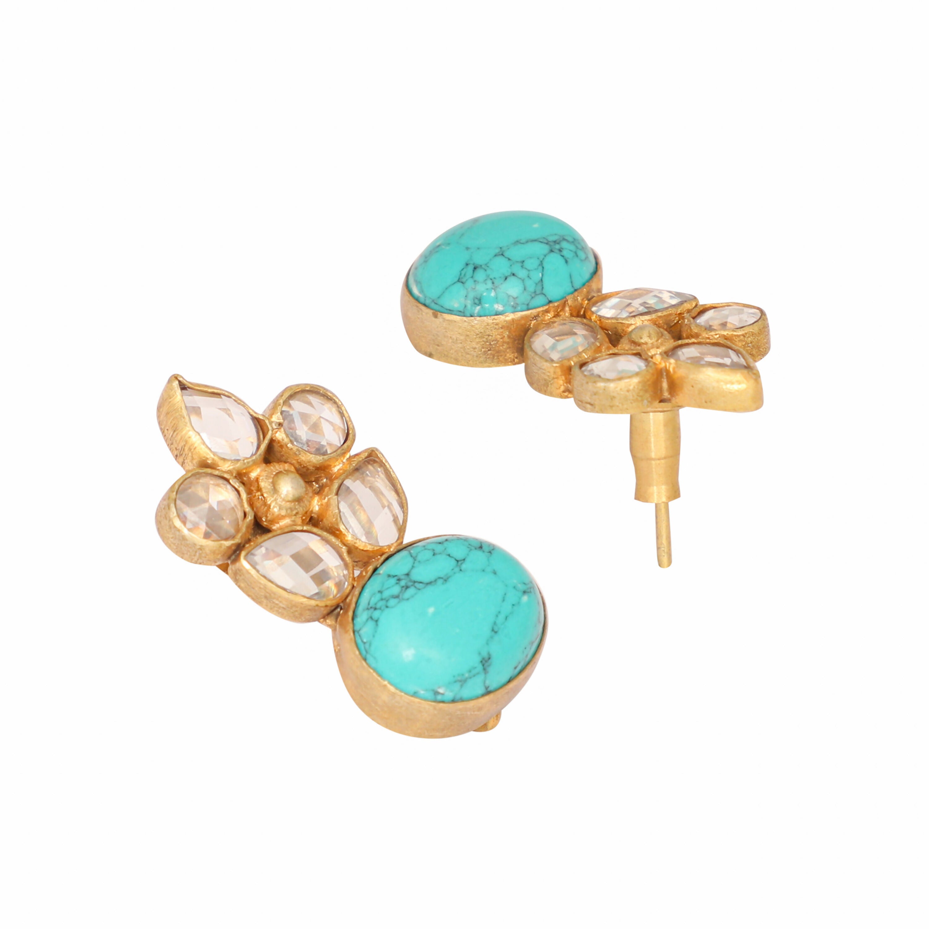 Nuyug 22K Gold Plated Turquoise Bloom Studs | Grab2Buy