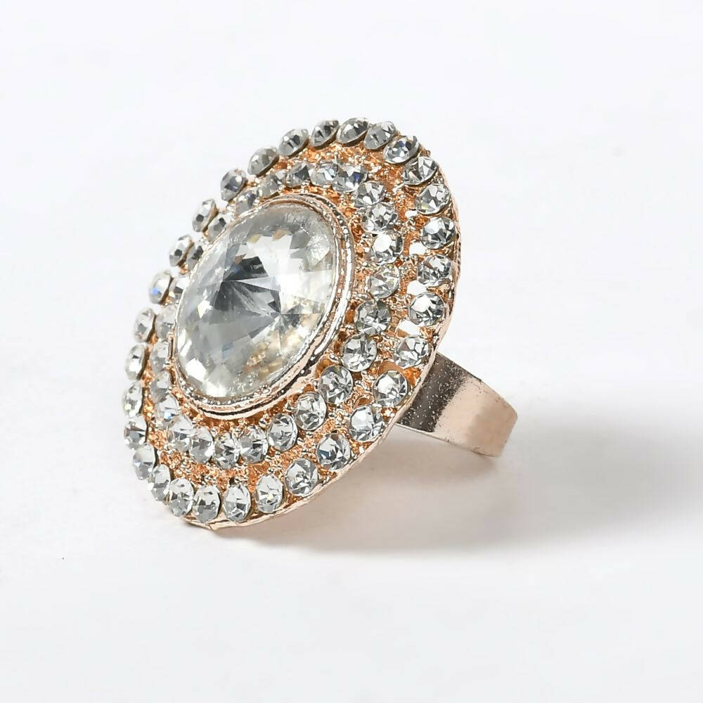 Mominos Fashion Joharkamal Gold-Polished Stone Studded Adjustable Finger Ring - Design 06 | Grab2Buy