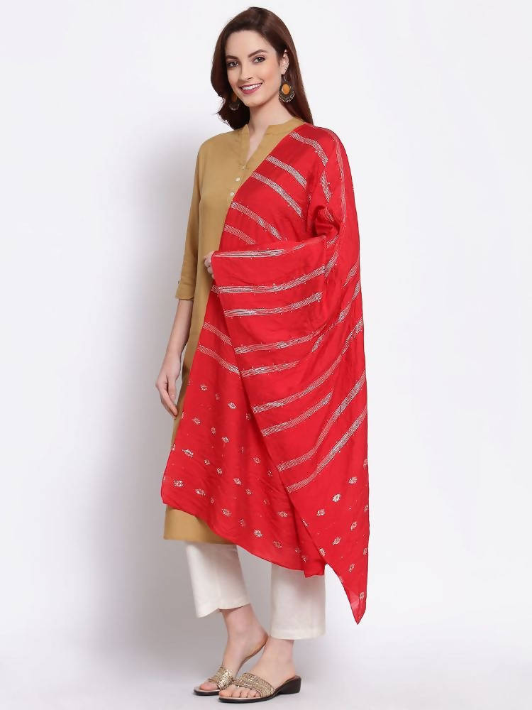 Myshka Women's Red Cotton Silk Printed Casual Dupatta | Grab2Buy