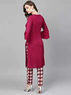 Yufta Women Burgundy Solid Bell Sleeves Straight Kurta with Tassel Detail | Grab2Buy