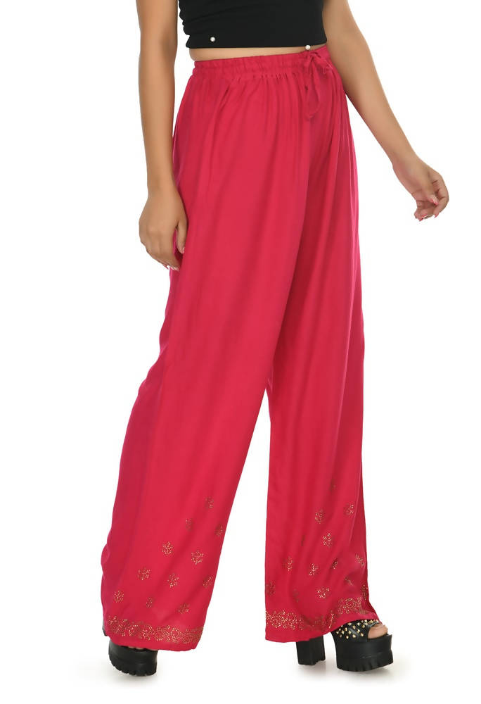 Mominos Fashion Moeza Reyon Cotton Red Color Sirsoki Work Palazzo | Grab2Buy