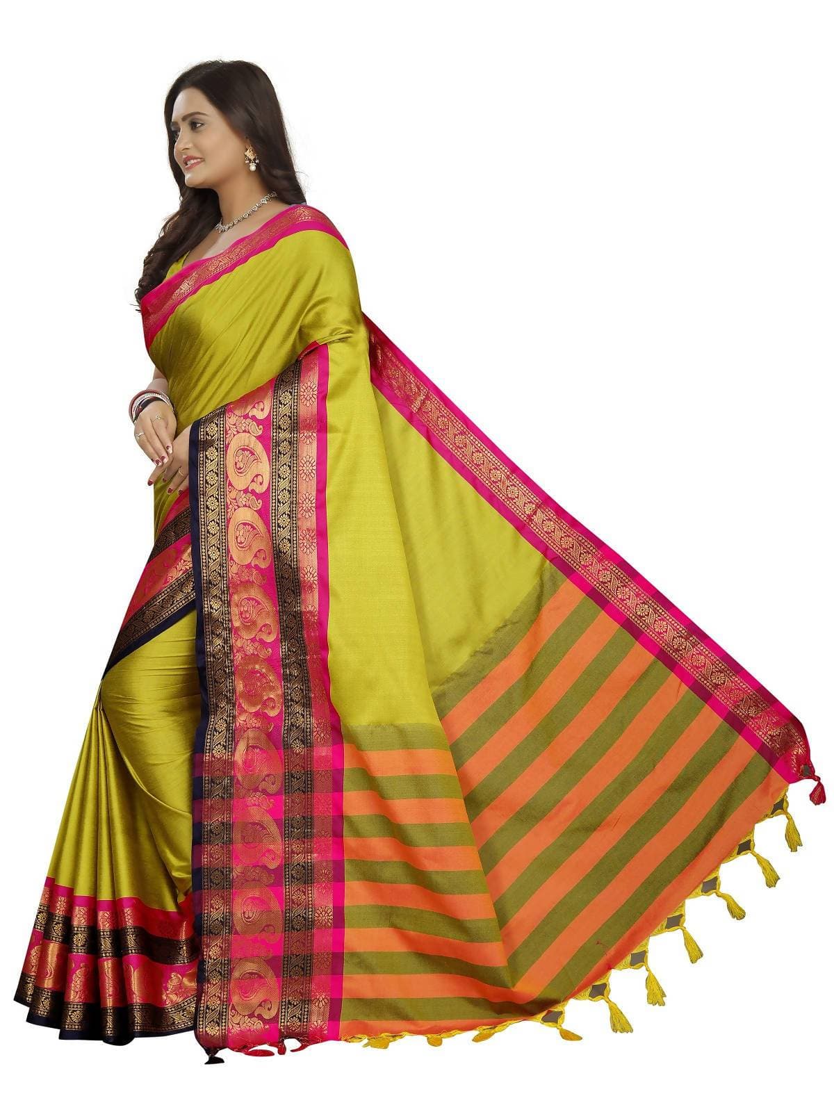 Vamika Banarasi Silk Mehandi Green Weaving Saree | Grab2Buy