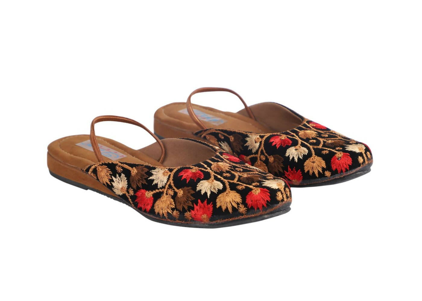 Tiny Bugs Girls Embroidered Strap Ethnic Mojaris - Black | Grab2Buy