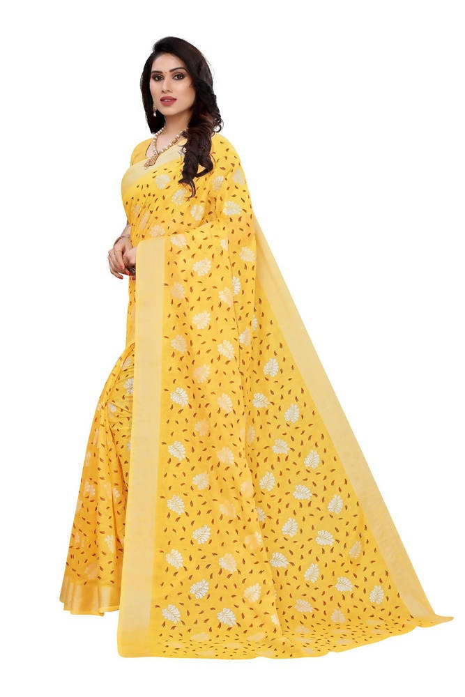Vamika Yellow Linen Zari Border Saree | Grab2Buy