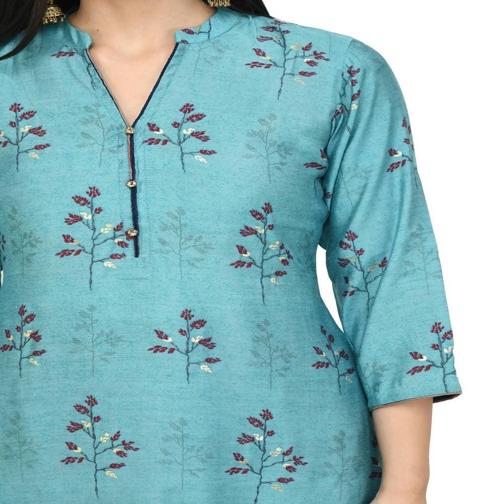 Lagi Women's Turquoise Blue Printed Straight Kurta & Pant (MC41A) | Grab2Buy