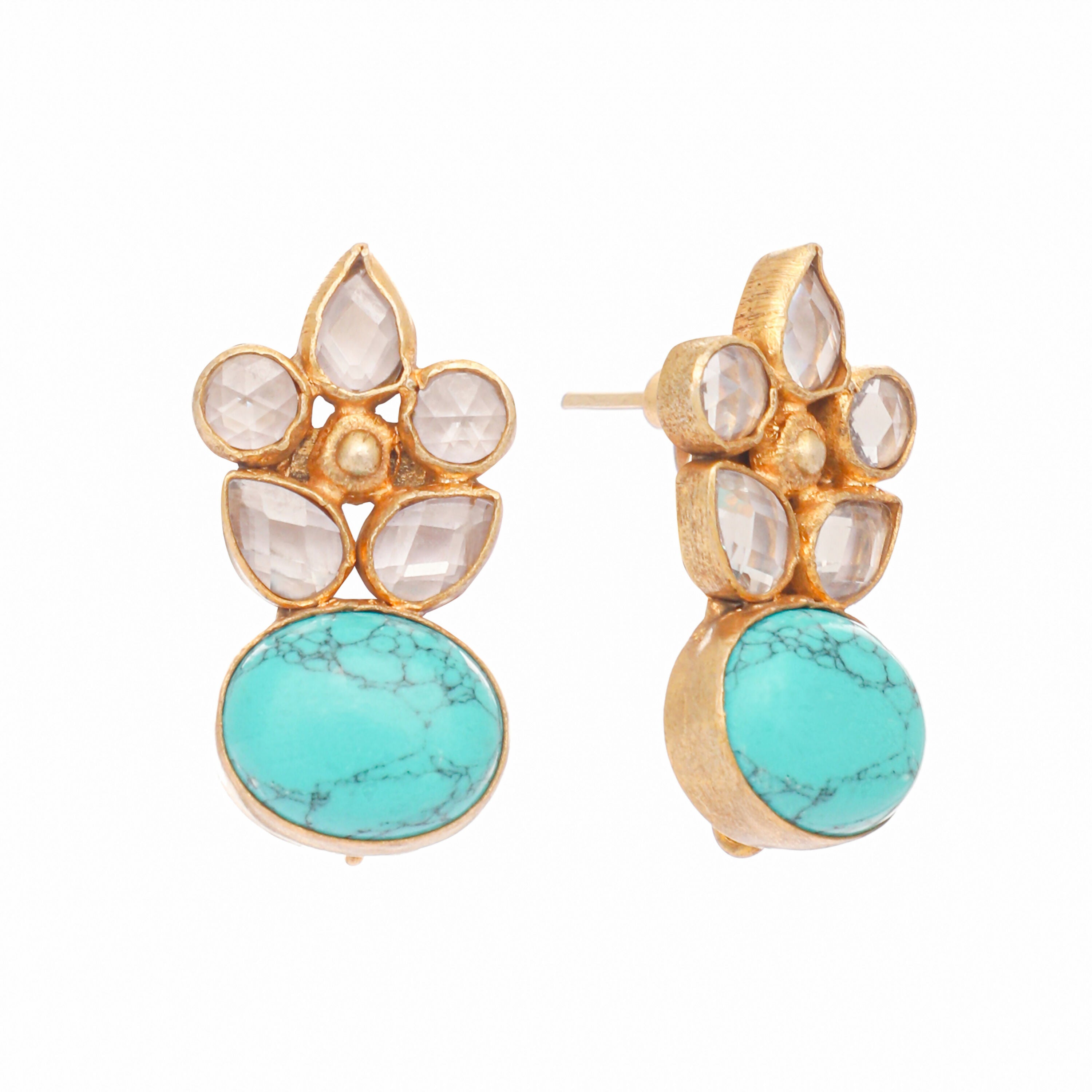 Nuyug 22K Gold Plated Turquoise Bloom Studs | Grab2Buy