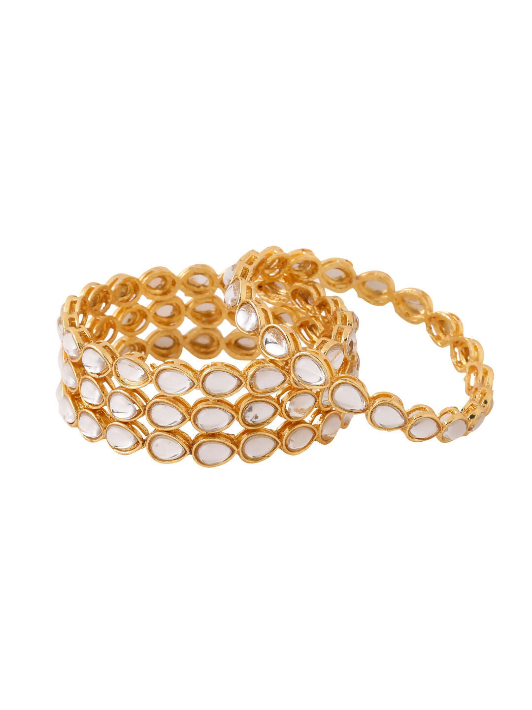 NVR Women's Set of 4 Gold-Polished Kundan Studded Traditional Bangles | Grab2Buy