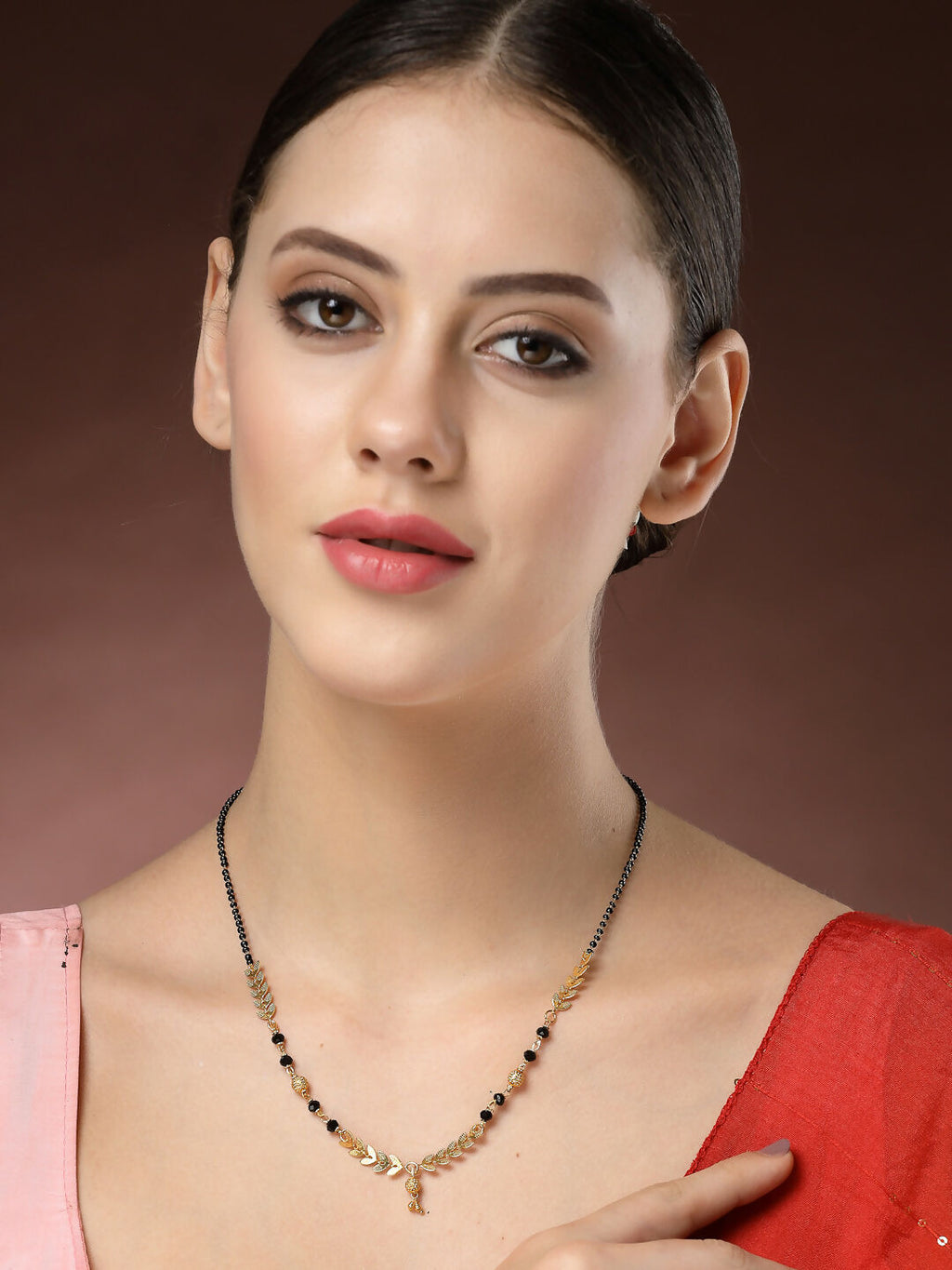NVR Women's Short Mangalsutra Designs Gold-Polished & Black Beaded Mangalsutra | Grab2Buy