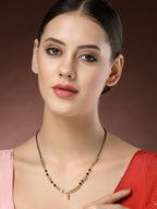 NVR Women's Short Mangalsutra Designs Gold-Polished & Black Beaded Mangalsutra | Grab2Buy