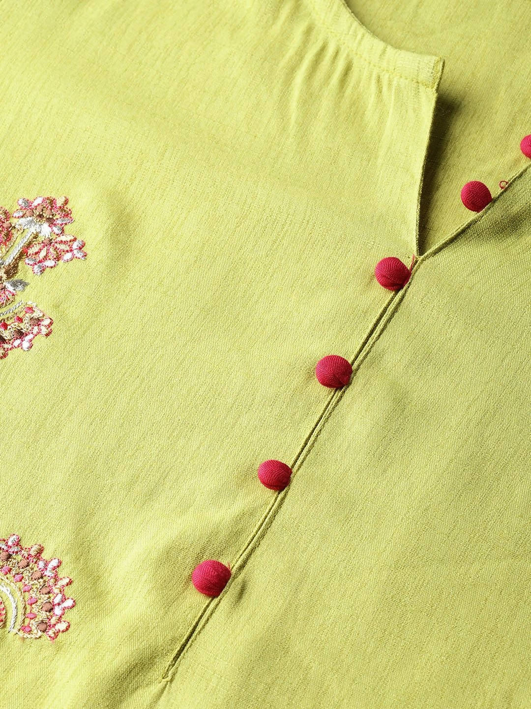 Yufta Women Green & Pink Embroidered Kurta with Palazzo & Dupatta | Grab2Buy