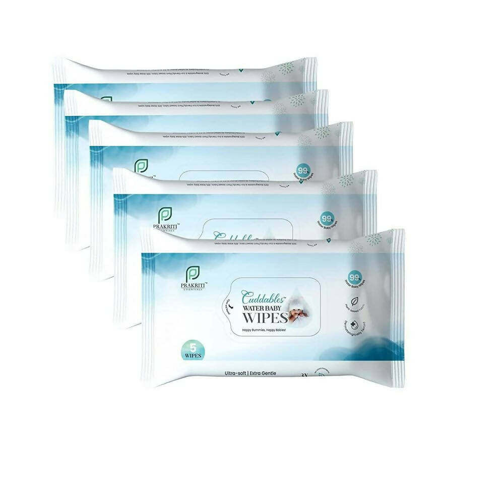Cuddables 99% Water Baby Wipes - Natural Plant Made Cloth Wipes | 5 Pcs Wipes, Pack of 5 (25 Wipes) | Grab2Buy