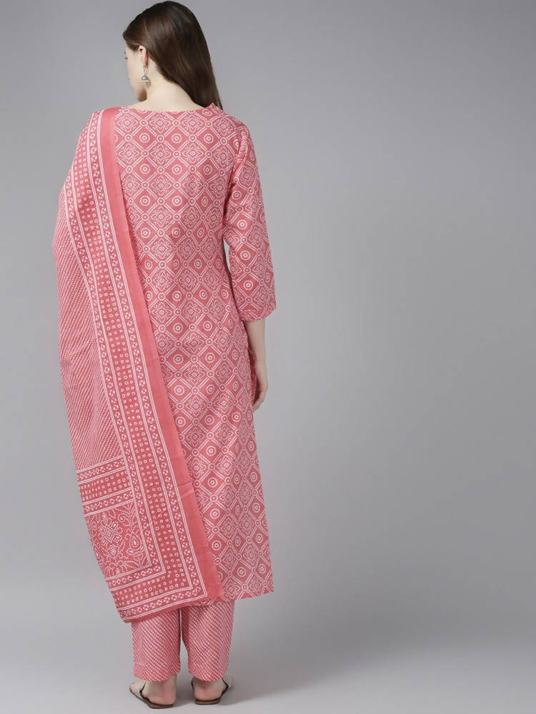 Yufta Women Pink Printed Regular Pure Cotton Kurta with Palazzo and Dupatta | Grab2Buy