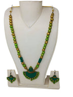 Terracotta Green Long Necklace Set with Matching Earrings | Grab2Buy