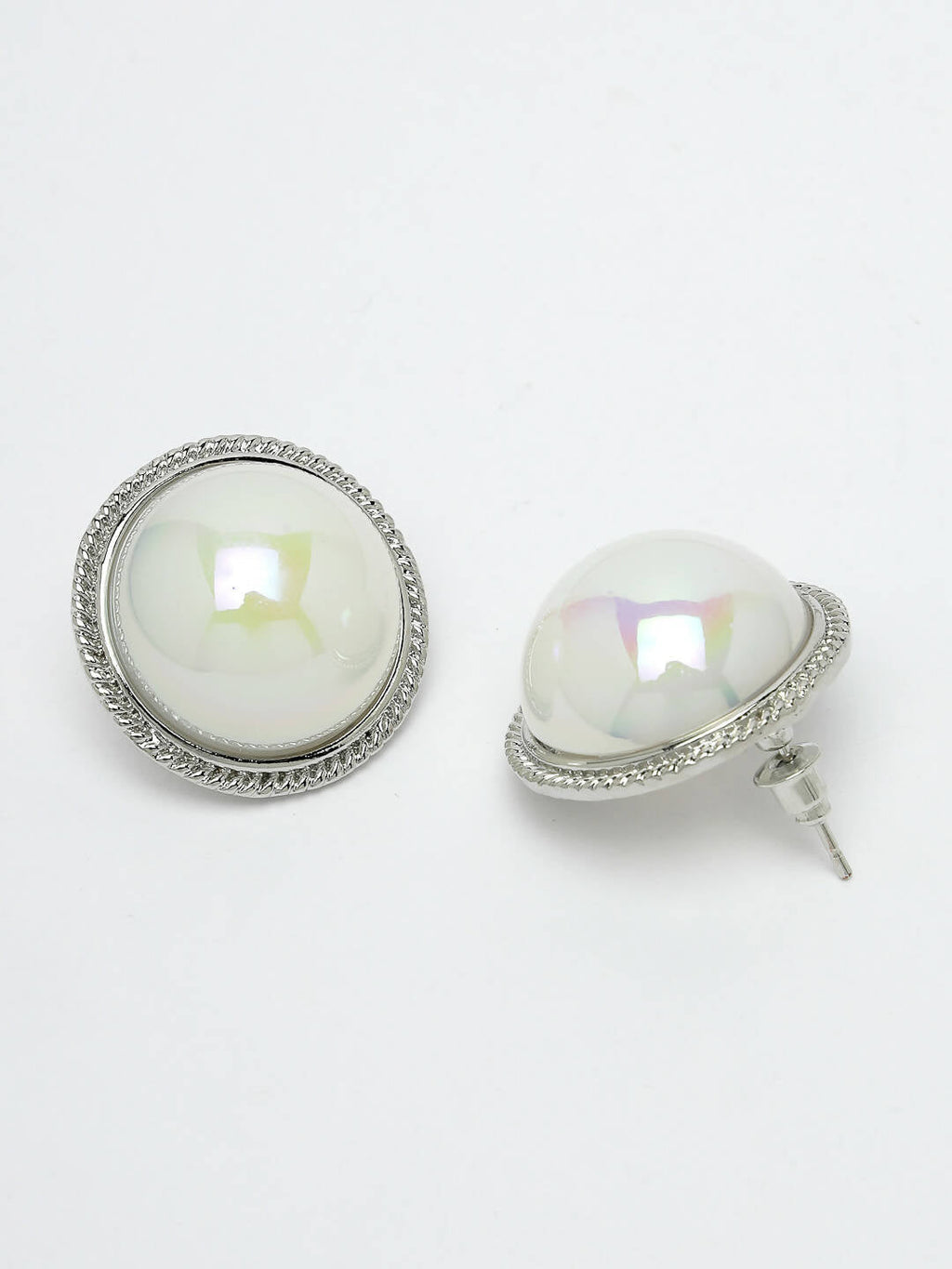 NVR Women's Silver Plated Circular Stud Earrings | Grab2Buy