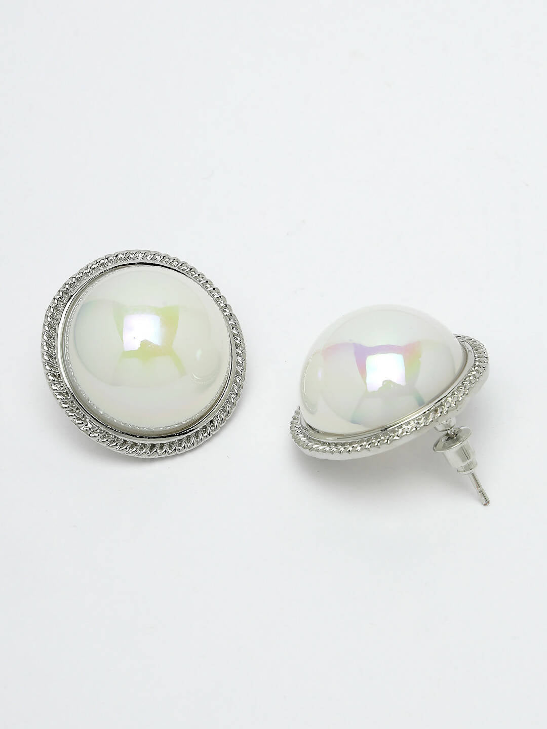 NVR Women's Silver Plated Circular Stud Earrings | Grab2Buy