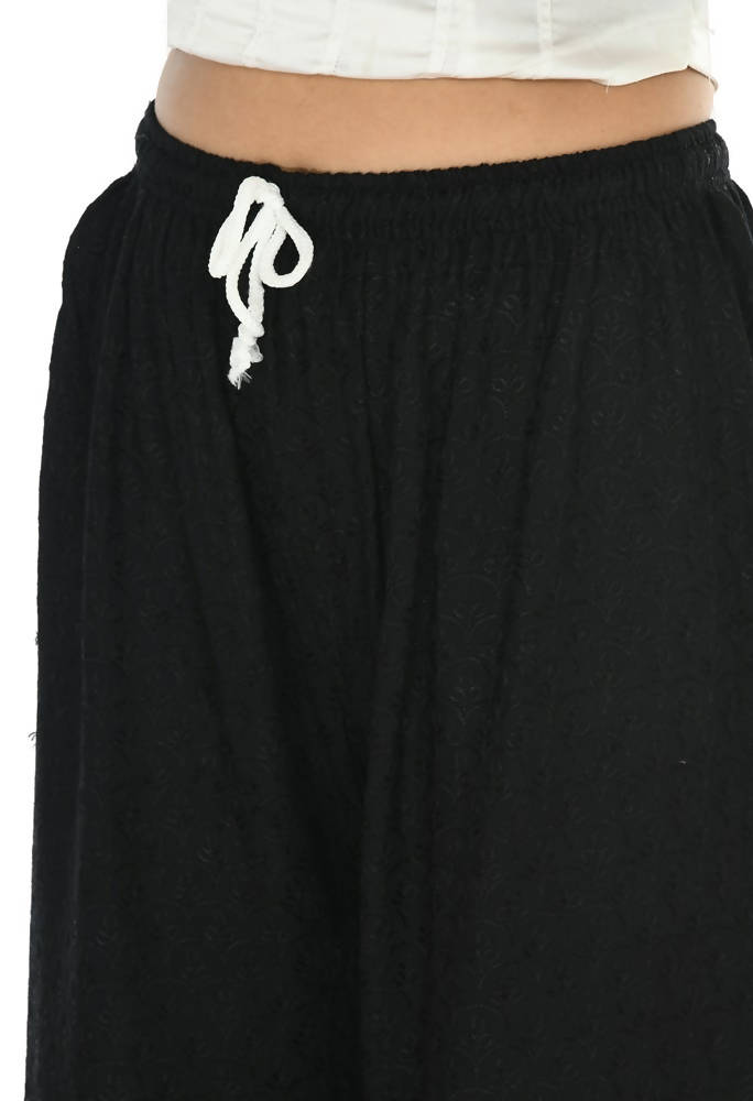 Mominos Fashion Moeza Reyon Cotton Black Chikan Work Palazzo | Grab2Buy