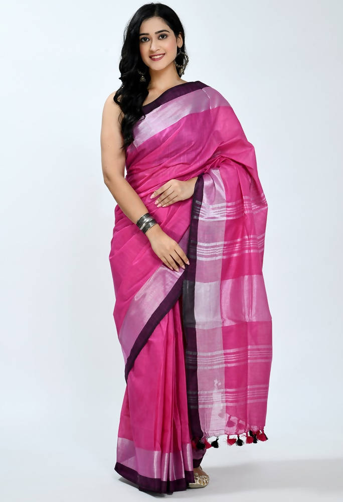 Mominos Fashion Moeza Bhagalpuri Handloom Silk Pink Saree | Grab2Buy