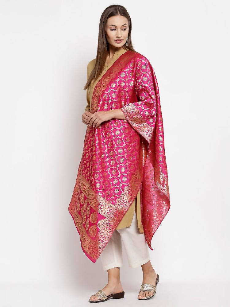 Myshka Women's Pink Silk Print Casual Dupatta | Grab2Buy