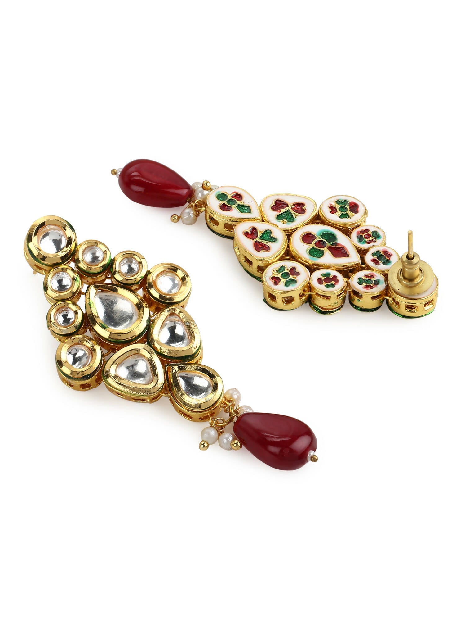Gold-Polished White Maroon Kundan Studded Beaded Handcrafted Jewellery Set - Ruby Raang | Grab2Buy