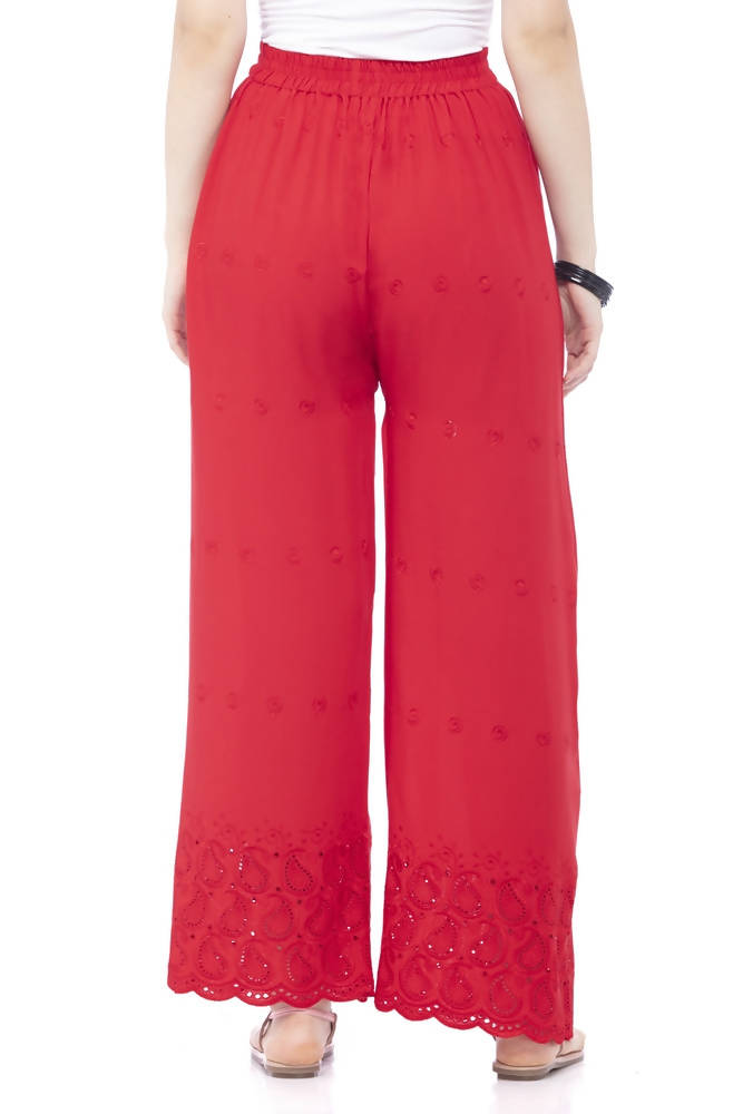Mominos Fashion Reyon Cotton Red Embroidery Chikan Palazzo | Grab2Buy