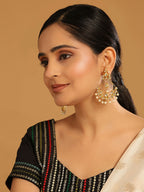 Nuyug 22K Gold Plated Kundan Studded Contemporary Shaped Pearl Drop Chandbalis | Grab2Buy