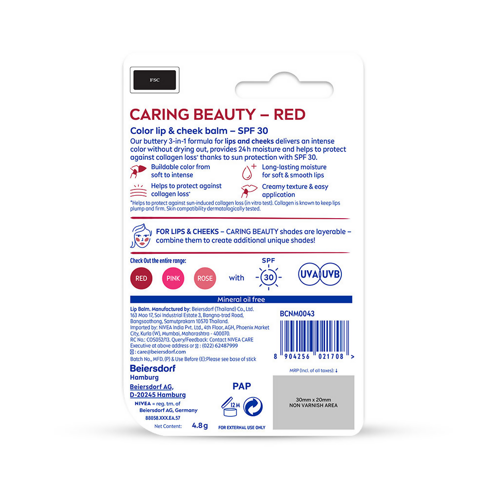 Nivea Lip Caring Beauty Red Lip Balm With SPF 30 - Red | Grab2Buy