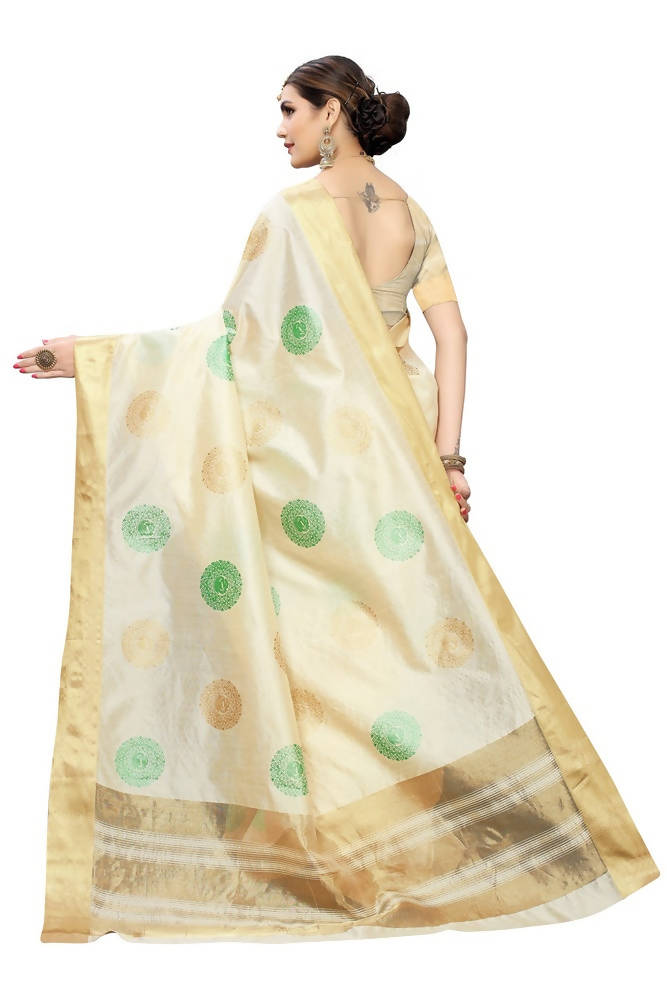 Vamika Cream Cotton Polyester Silk Weaving Saree | Grab2Buy