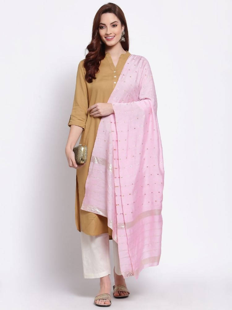 Myshka Women's Pink Cotton Silk Printed Casual Dupatta | Grab2Buy