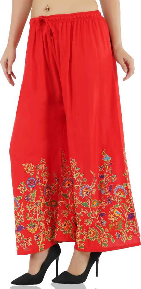Mominos Fashion Red Floral Design Palazzo | Grab2Buy