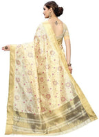 Vamika Weaving Cream Cotton Polyester Silk Saree (Kerala Floral) | Grab2Buy