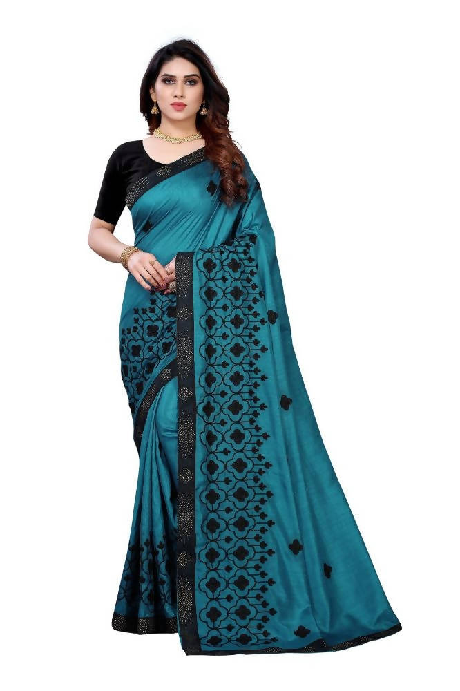 Vamika Rama Green Dola Silk Embroidery Saree | Grab2Buy